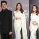 Madhuri Dixit in pastel saree with husband Sriram Nene at Mijwan show