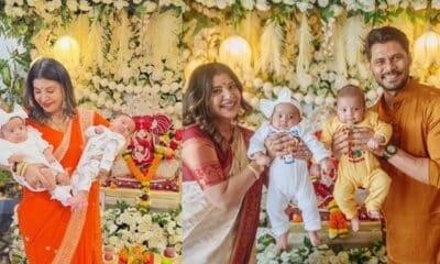 Sambhavna Seth with Avinash Dwivedi and their twins during Ganesh Puja